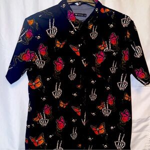 RF Brand Mens Black Cuban Skeleton Peace Sign And Skull Butterfly XXL